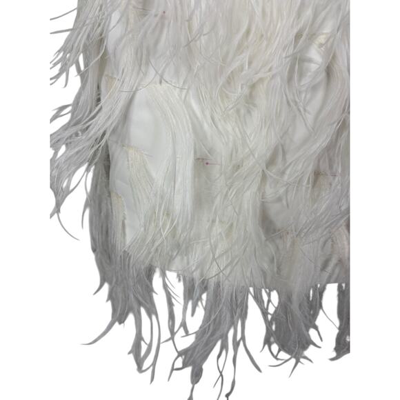 Lamarque Alena Feather Mini Dress V Neck Party Bridal Statement Elegant White M - Picture 6 of 16